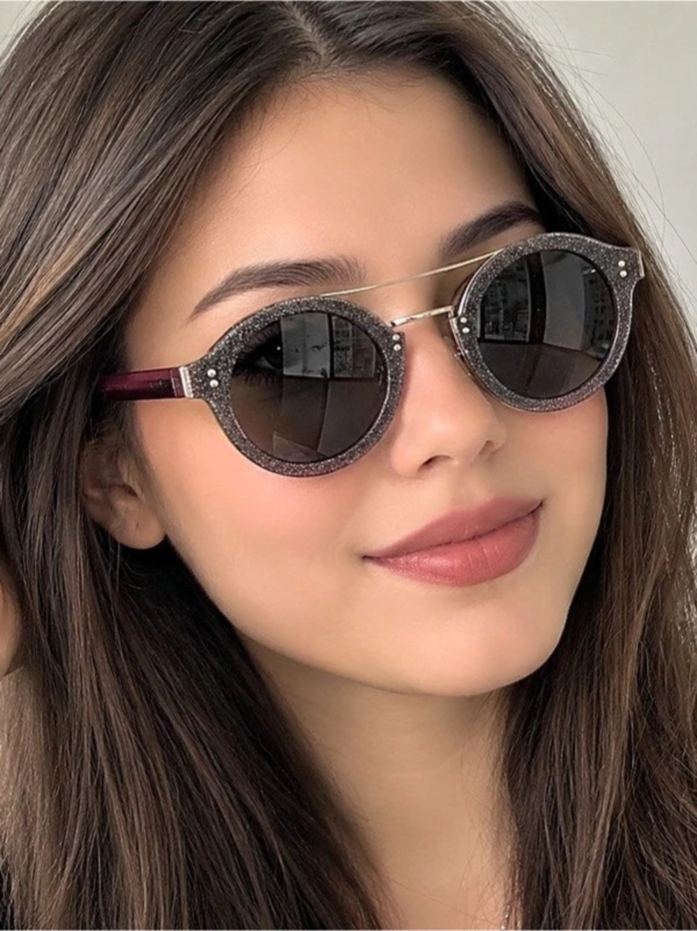 Jimmy Choo MONTES Glitter Round Sunglasses Purple Burgundy Made in Italy